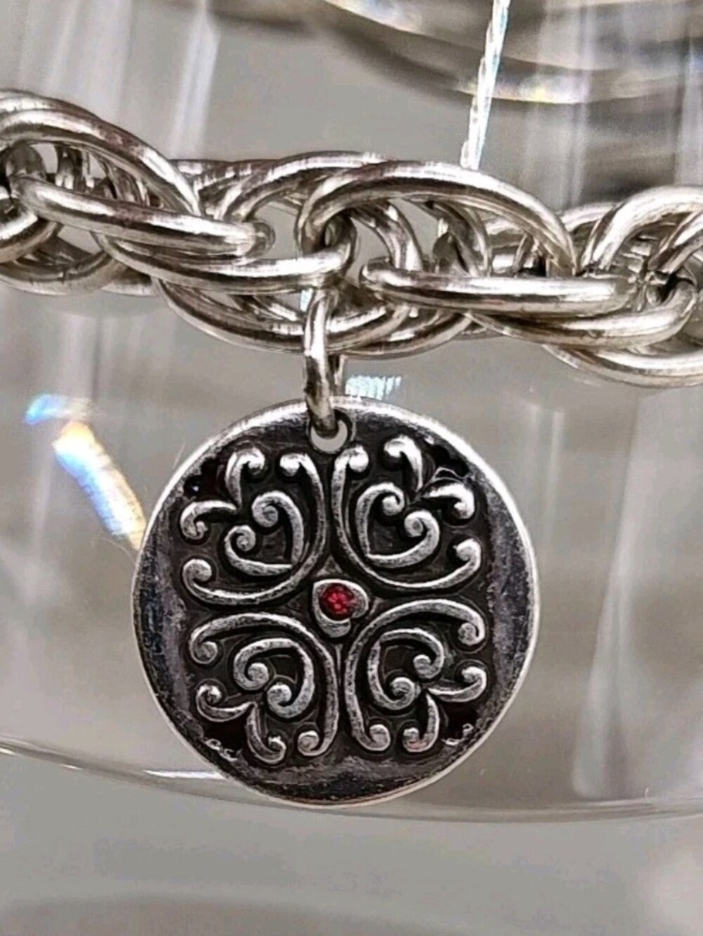Brighton Charm Bracelet Go Red Enamel Heart Butterfly Silver Plated Rope Chain - Picture 10 of 13